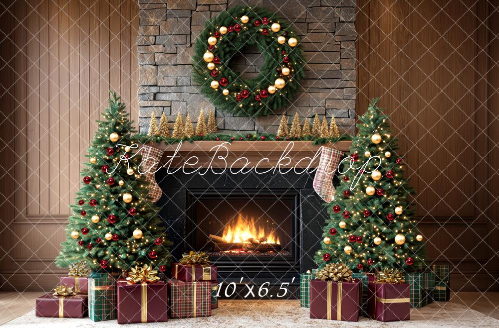 Kate Weihnachten Kamin Weihnachtsbaum Geschenke Hintergrund Entworfen von Mini MakeBelieve - Kate Backdrop.de