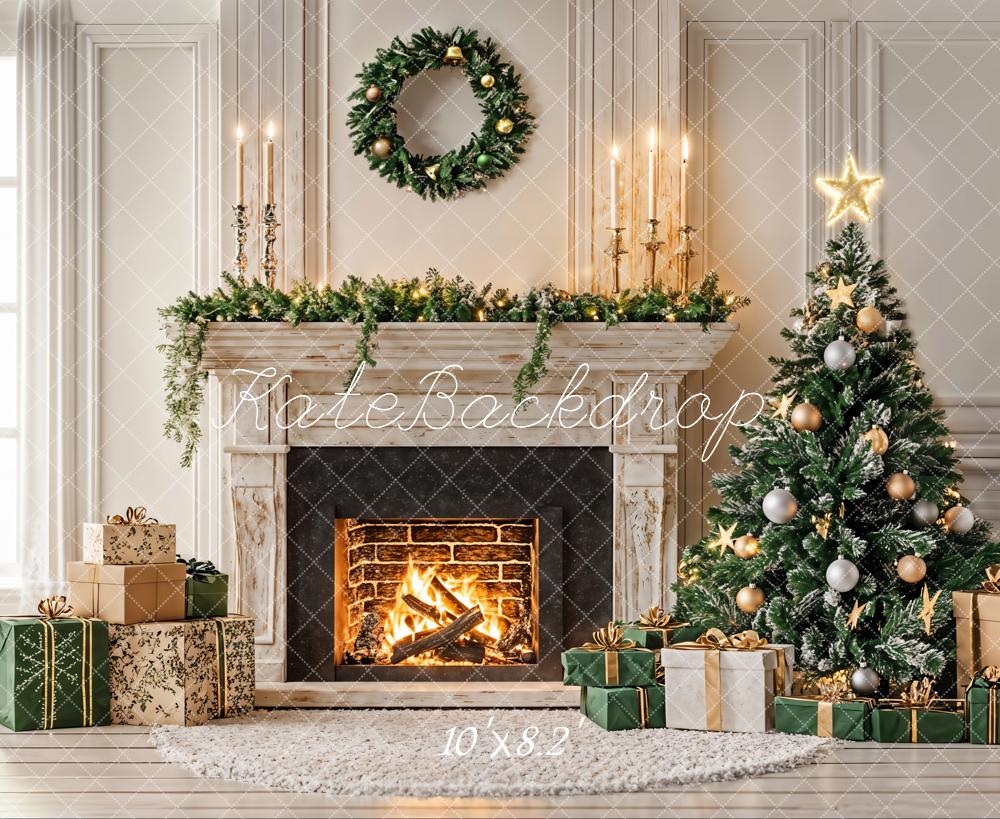 Kate Weihnachten Kamin Weihnachtsbaum Gold Hintergrund Entworfen von Emetselch
