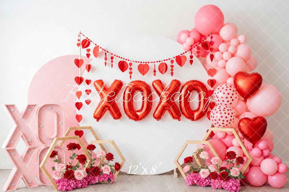 Kate Valentinstag XOXO Ballons Blumen Rosa Hintergrund Entworfen von Patty Roberts