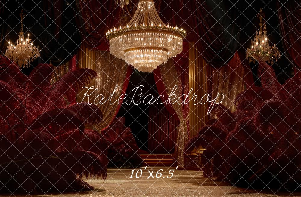 Kate Ball Glamour Kronleuchter Gold Rot Hintergrund Entworfen von Emetselch - Kate Backdrop.de