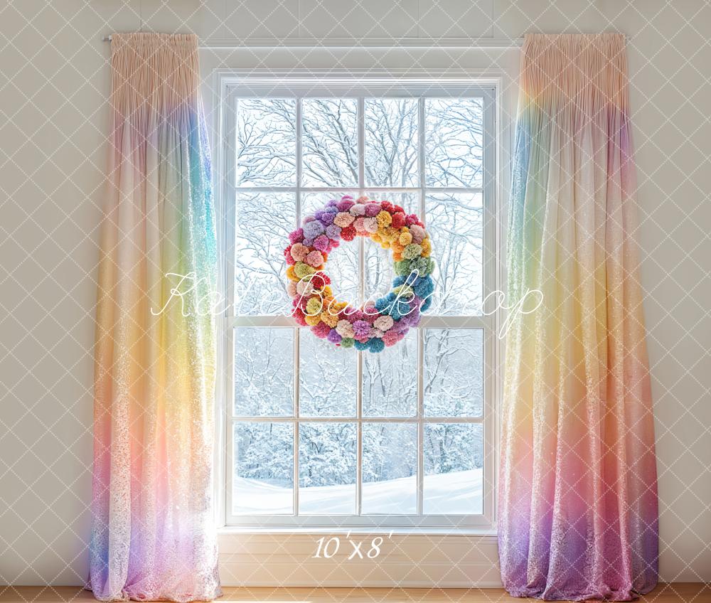 Kate Winter Fenster Blumenkranz Pastell Fleece Hintergrund Entworfen von Emetselch