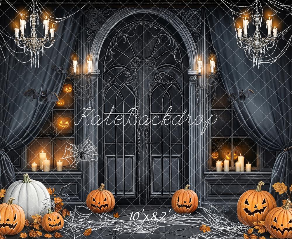 Kate Halloween Kürbisse Spinnweben Dunkel Hintergrund Entworfen von Chain - Kate Backdrop.de