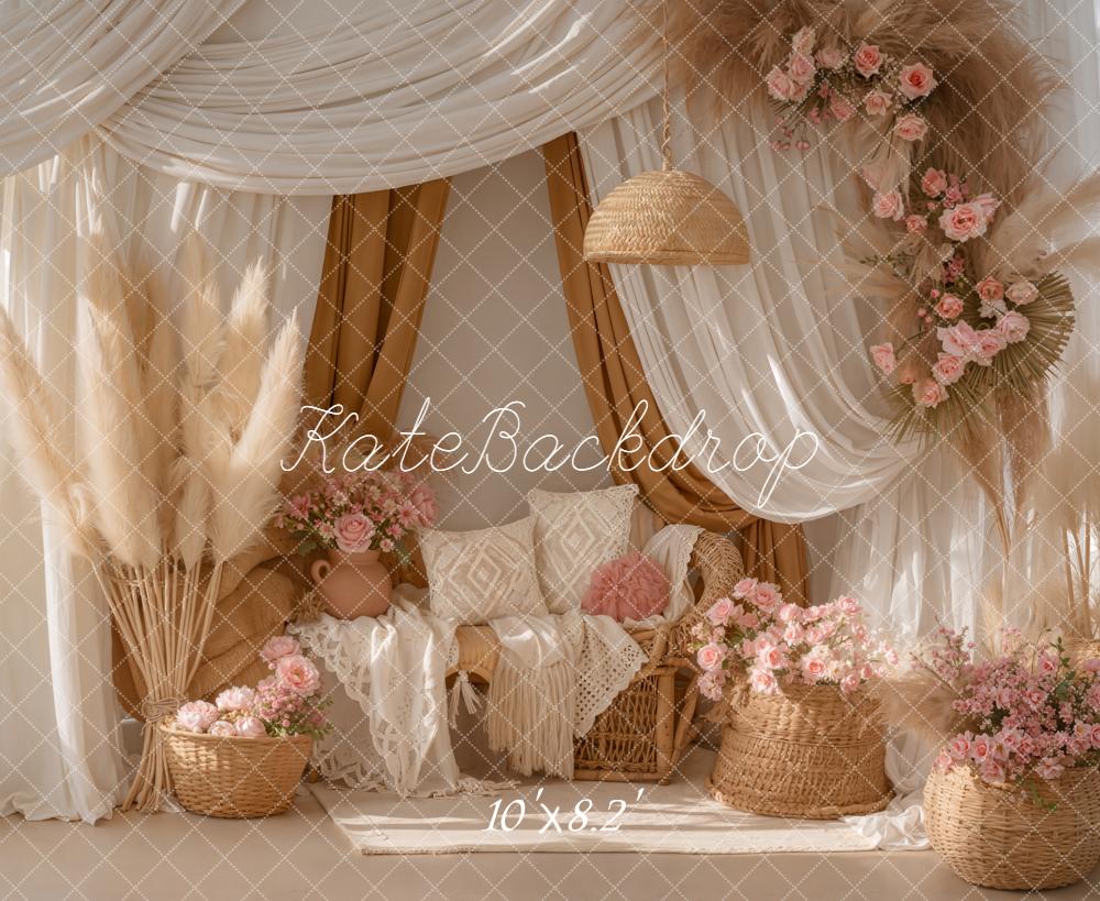 Kate Boho Pampas Blumen Beige Hintergrund Entworfen von Emetselch