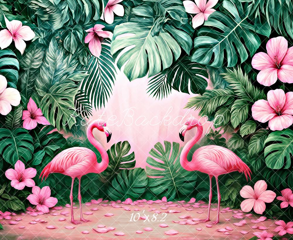 Kate Tropisch Flamingos Monstera Hibiskus Hintergrund Entworfen von Ashley Paul - Kate Backdrop.de