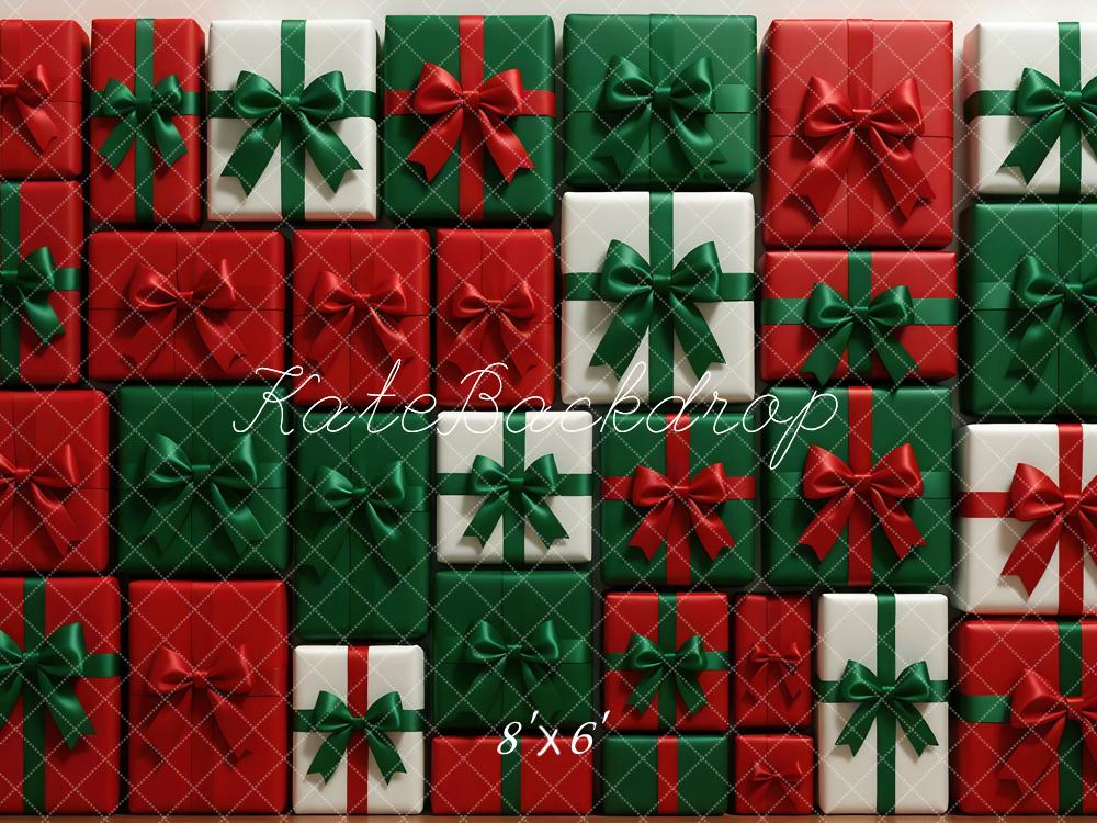 Kate Weihnachten Geschenkboxen Rot Grün Hintergrund Entworfen von Mini MakeBelieve - Kate Backdrop.de