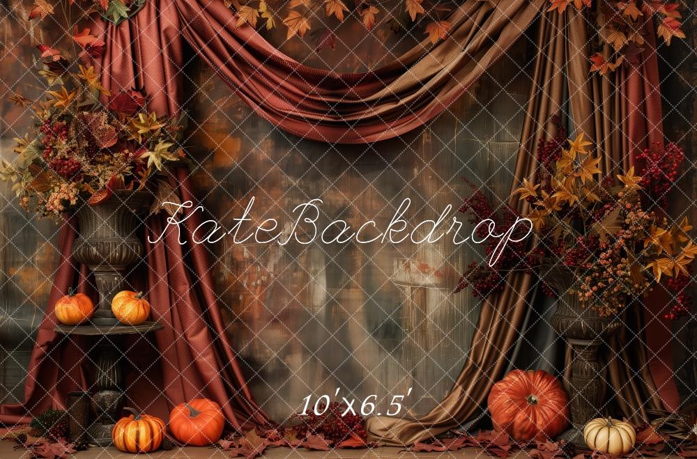Kate Herbst Kürbis Blumen Vintage Hintergrund Entworfen von Patty Roberts - Kate Backdrop.de