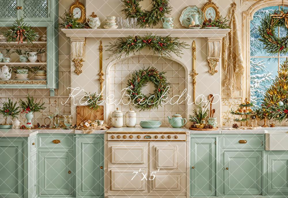 ⚡Blitzangebote-Kate Weihnachten Küche Kränze Vintage Hintergrund Entworfen von Emetselch - Kate Backdrop.de