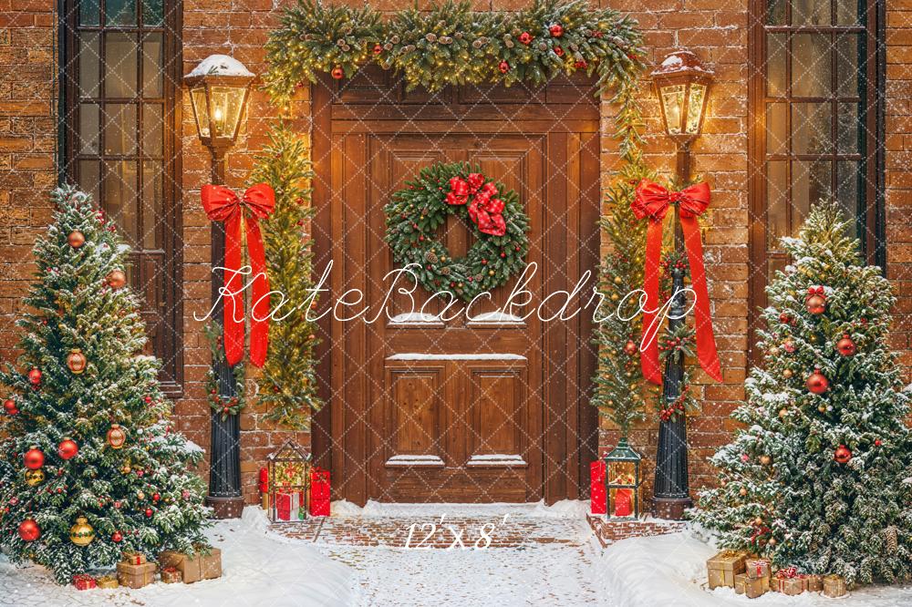 Kate Weihnachten Tür Kranz Schnee Fleece Hintergrund Entworfen von Emetselch - Kate Backdrop.de