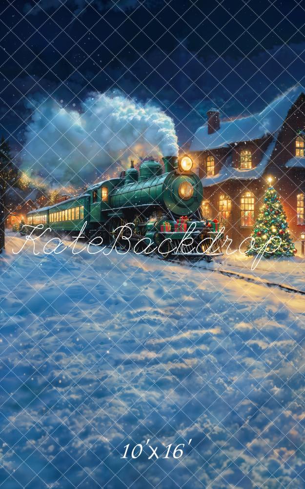 Kate Polar Train Weihnachtszug Schnee Nacht Hintergrund Entworfen von Chain - Kate Backdrop.de