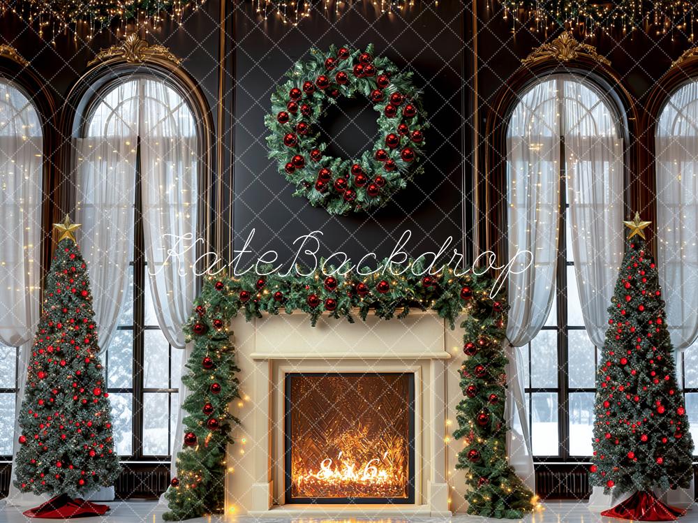 Kate Weihnachten Kamin Tannenbaum Elegant Hintergrund Entworfen von Mini MakeBelieve - Kate Backdrop.de