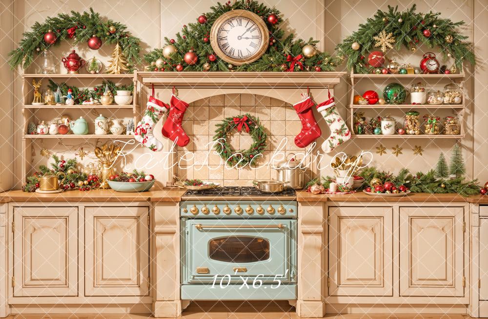 Kate Weihnachten Küche Kranz Girlande Hintergrund Entworfen von Emetselch - Kate Backdrop.de