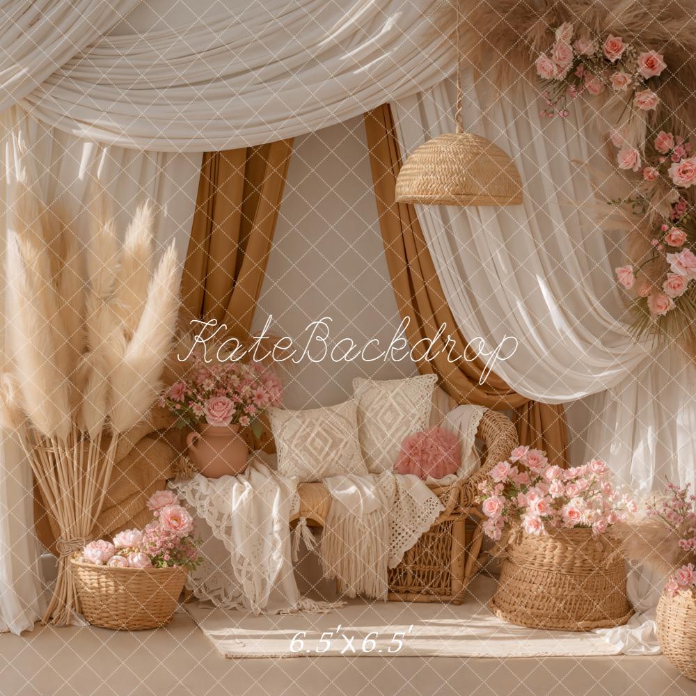 Kate Boho Pampas Blumen Beige Hintergrund Entworfen von Emetselch