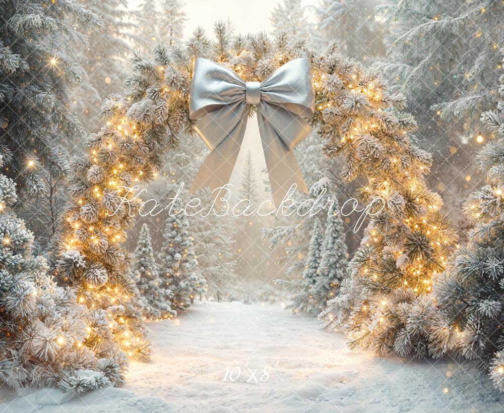Kate Weihnachten Winterwald Lichterbogen Silber Fleece Hintergrund Entworfen von Emetselch - Kate Backdrop.de