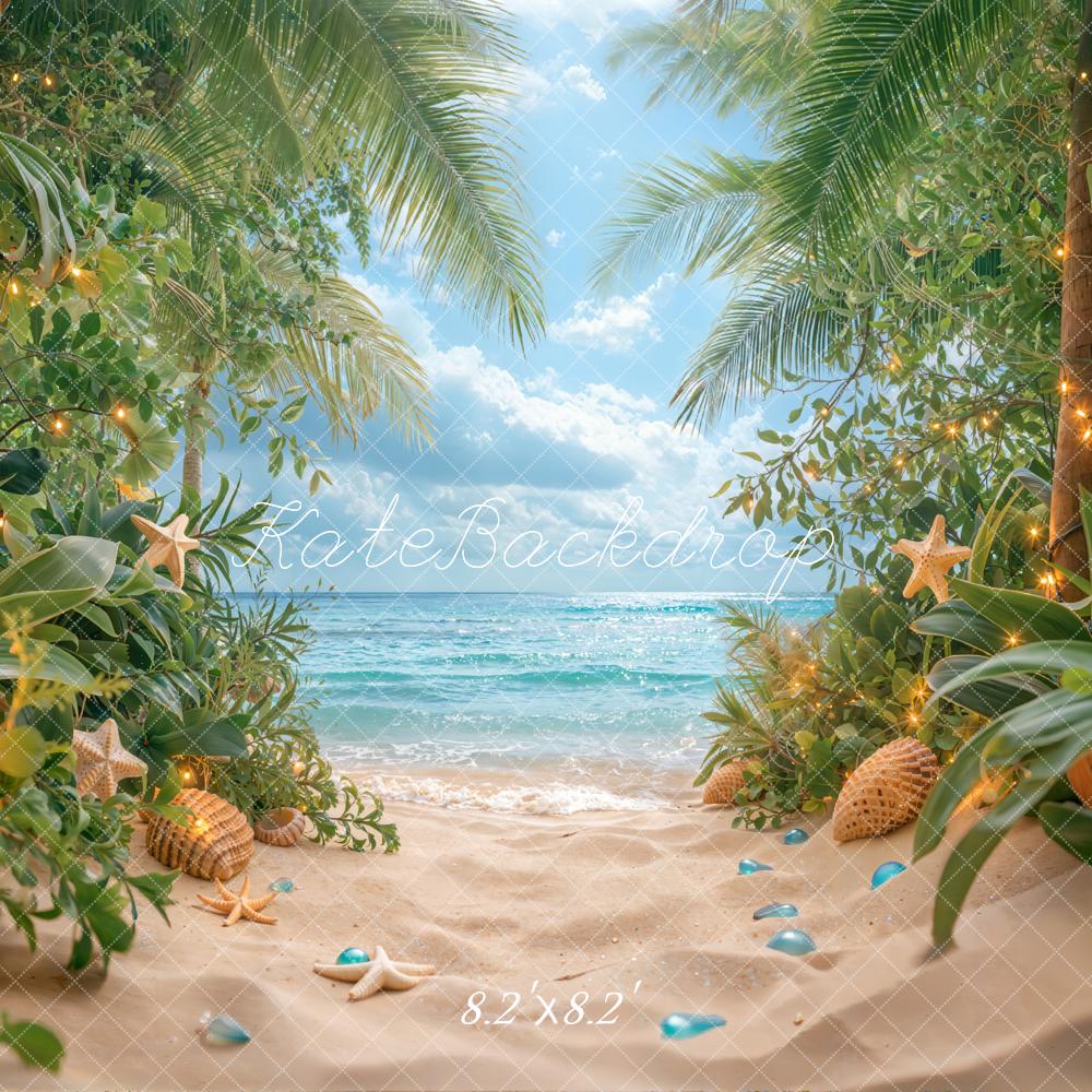 Kate Sommer Strand Palmen Lichter Hintergrund Entworfen von Emetselch - Kate Backdrop.de