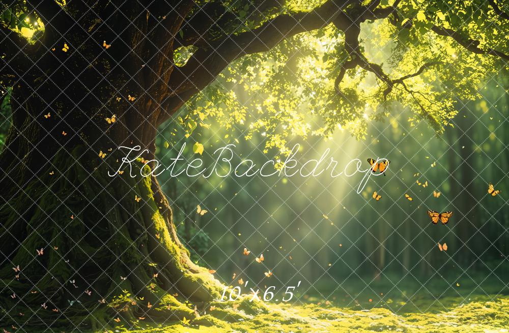 Kate Fantasy Wald Schmetterlinge Sonnenstrahlen Fleece Hintergrund Entworfen von Emetselch - Kate Backdrop.de