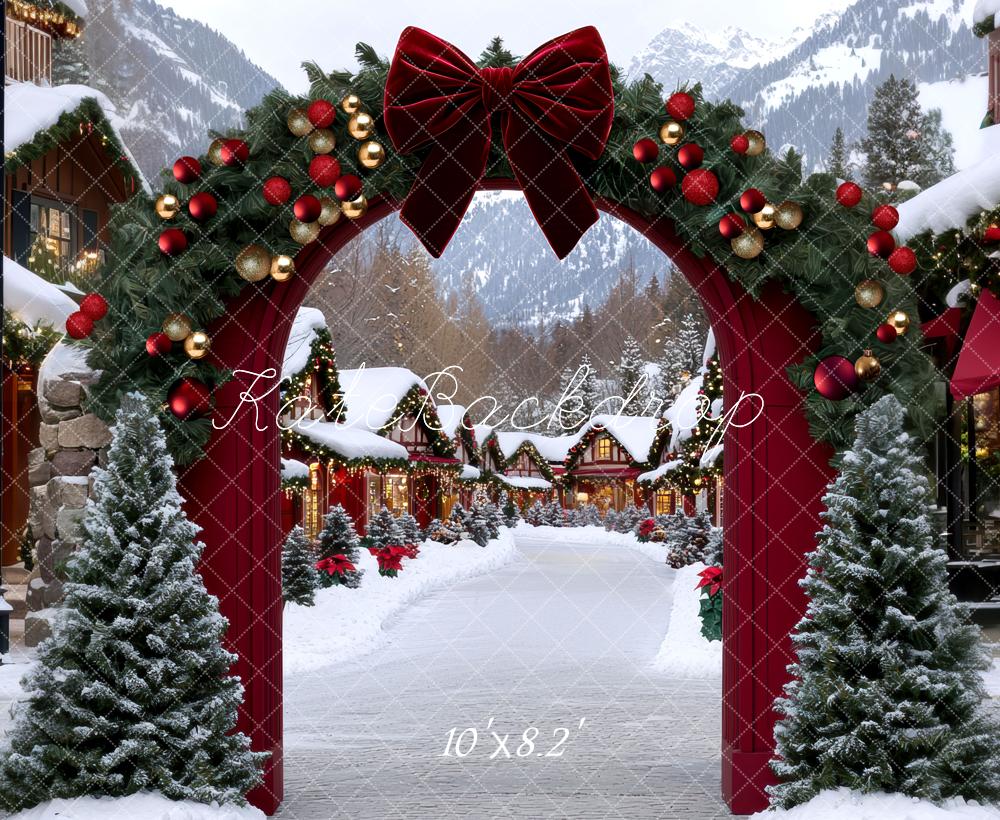 Kate Weihnachten Tor Girlande Schnee Hintergrund Entworfen von Mini MakeBelieve - Kate Backdrop.de