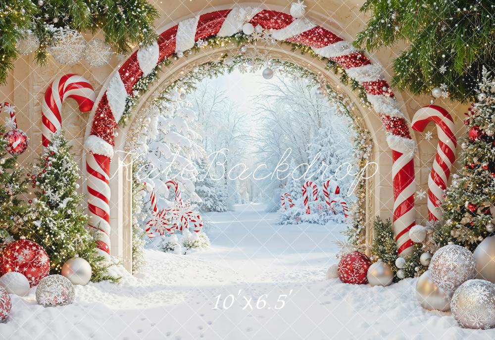 Kate Weihnachten Zuckerstangen Baum Rot Weiß Fleece Hintergrund Entworfen von Emetselch - Kate Backdrop.de