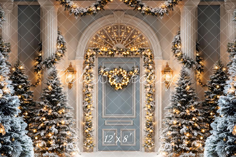 Kate Weihnachten Tür Girlande Schnee Fleece Hintergrund Entworfen von Emetselch
