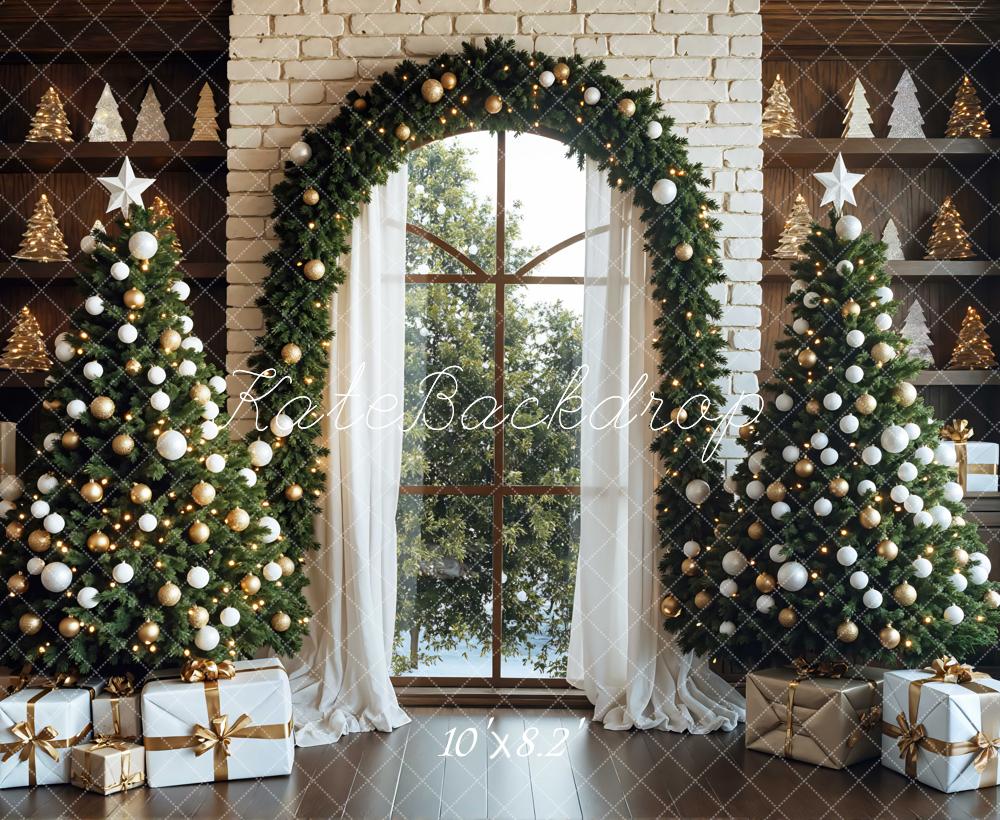 Kate Weihnachten Weihnachtsbaum Geschenkpakete Fenster Hintergrund Entworfen von Mini MakeBelieve - Kate Backdrop.de