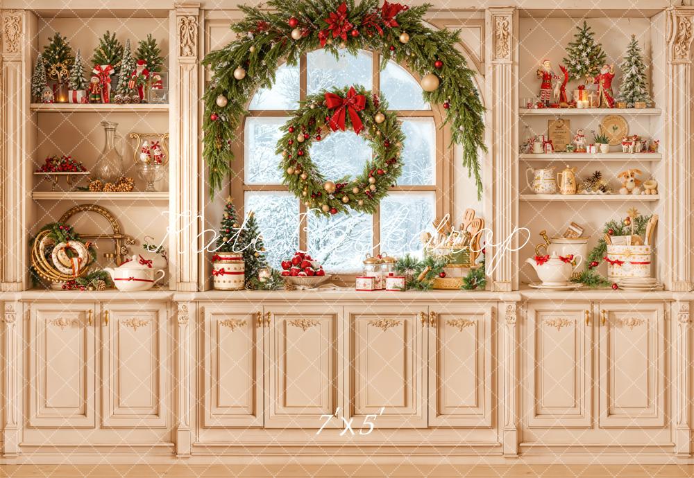 Kate Weihnachten Küche Kranz Vintage Hintergrund Entworfen von Emetselch - Kate Backdrop.de