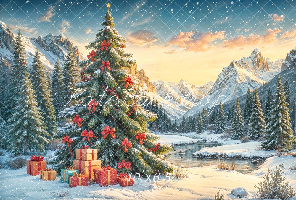 Kate Weihnachten Tannenbaum Geschenke Winterlandschaft Fleece Hintergrund Entworfen von Emetselch - Kate Backdrop.de