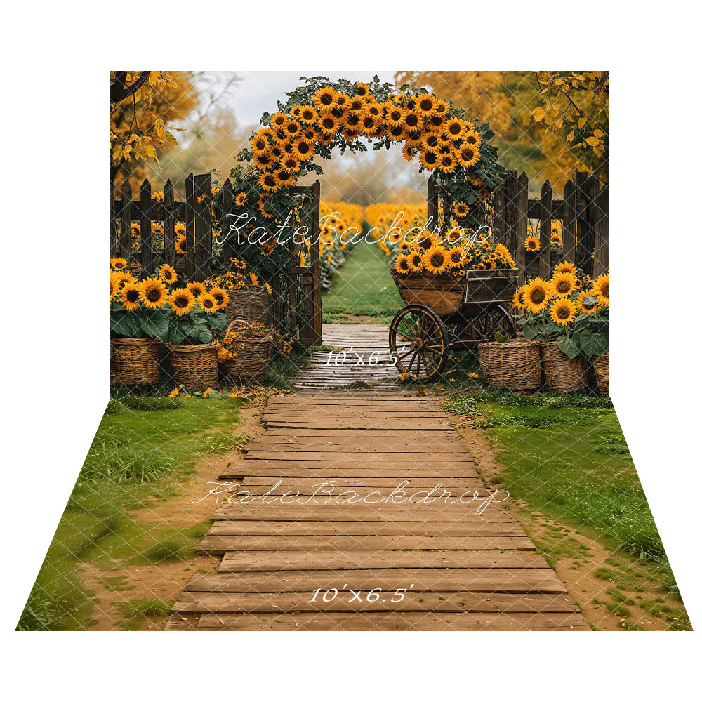 Kate Herbst Sonnenblumen Bogen Braun Hintergrund Hintergrund+Wald Holzsteg Natur Hintergrund Boden Hintergrund