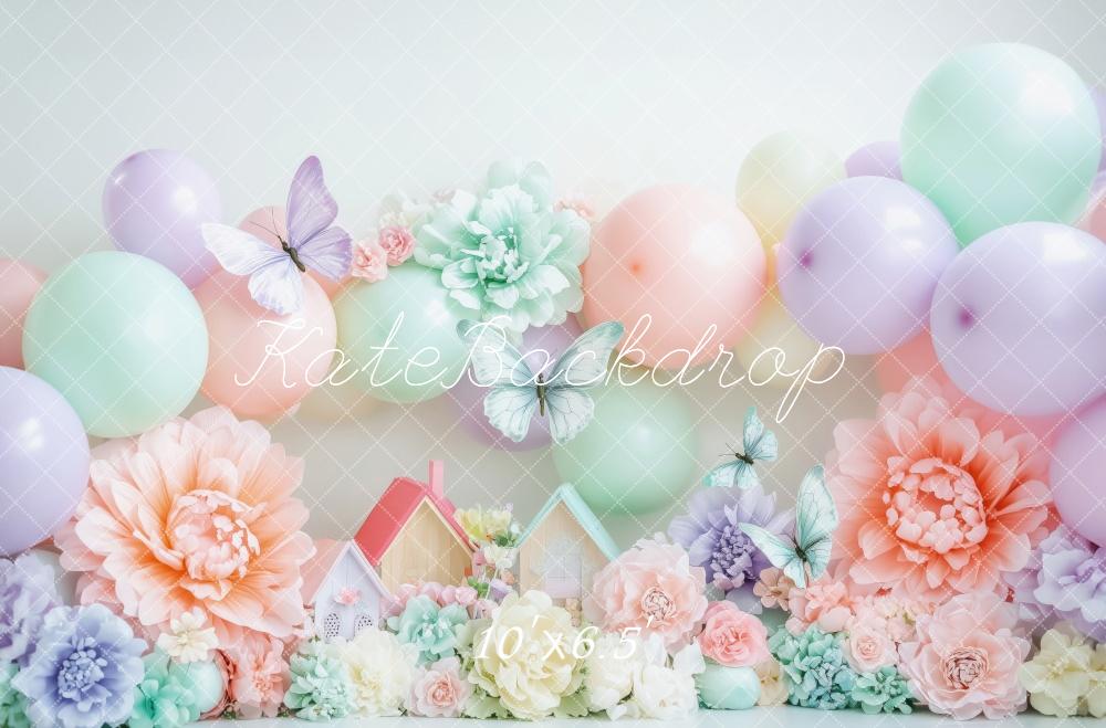 Kate Geburtstag Ballons Blumen Pastell Hintergrund Entworfen von Patty Roberts