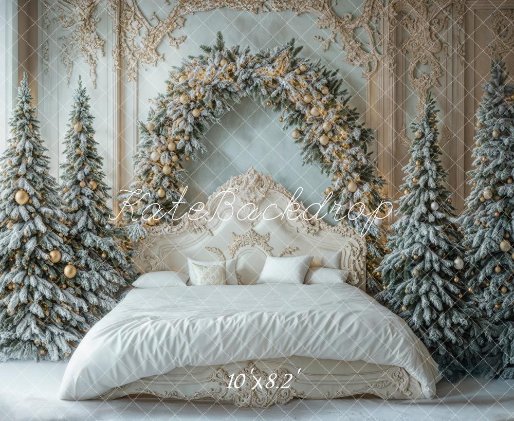 Kate Weihnachten Bett Schneetannen Elegant Hintergrund Entworfen von Emetselch