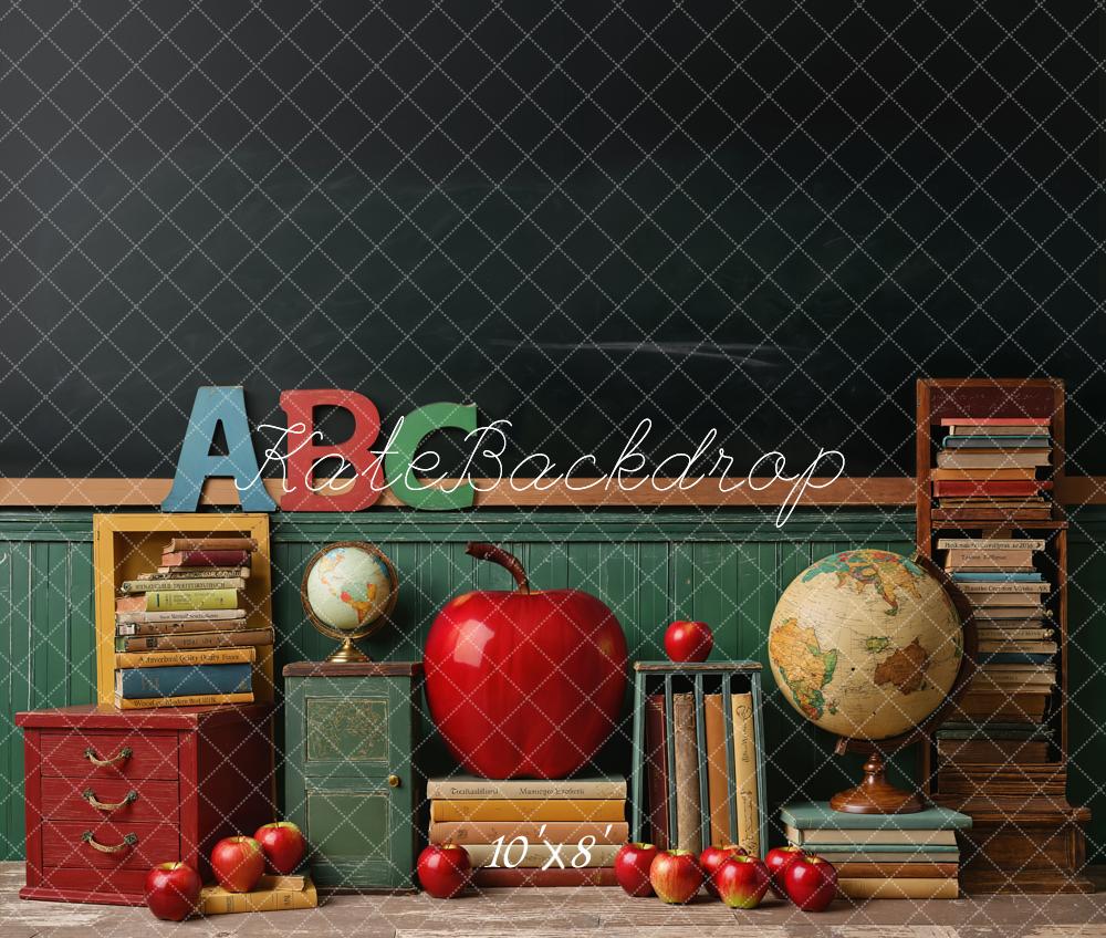 Kate Zurück Zur Schule Bücher Apfel Klassenzimmer Fleece Hintergrund Entworfen von Emetselch - Kate Backdrop.de