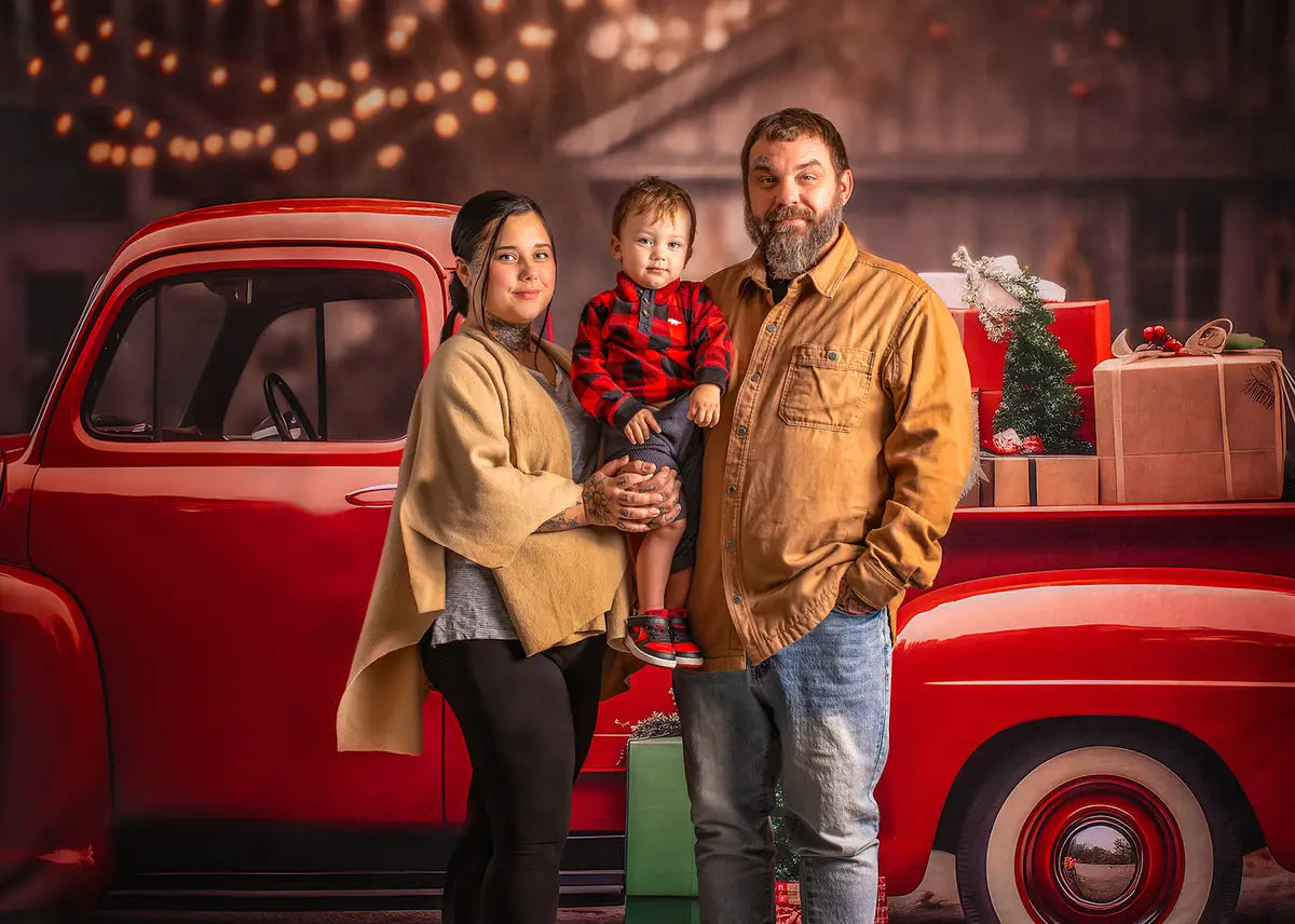 Kate Weihnachtsgeschenk im Roten Truck Fleece Hintergrund - Kate Backdrop.de
