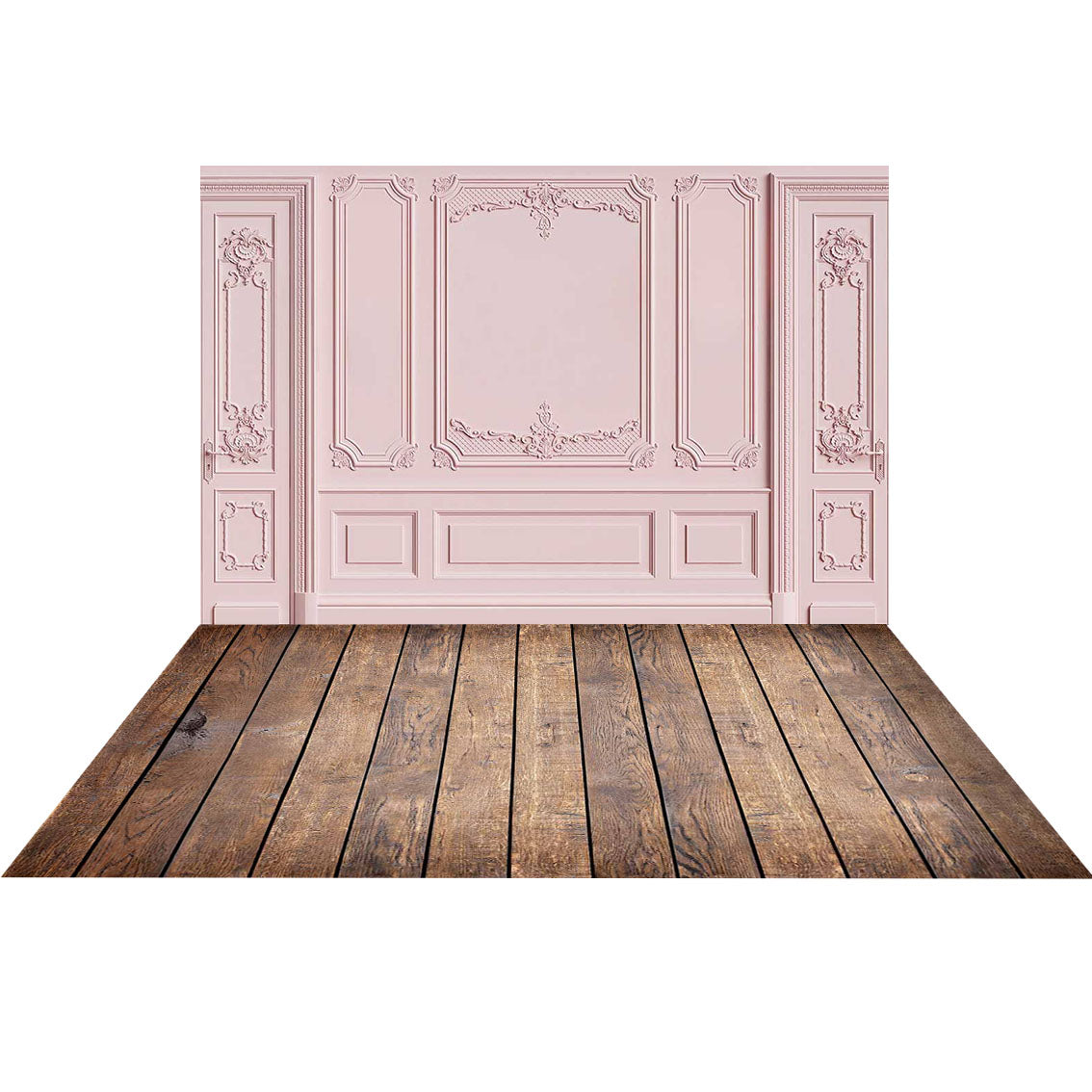 Kate Rosa Retro Wand Hintergrund + dunkelbraun Holz Bodenmatte - Kate Backdrop.de