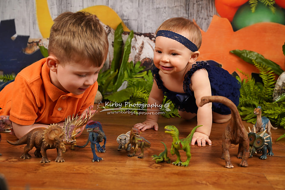 Kate Dinosaurier Dinosaur Luftballons Kinder Hintergrund Entworfen von Arica Kirby - Kate Backdrop.de