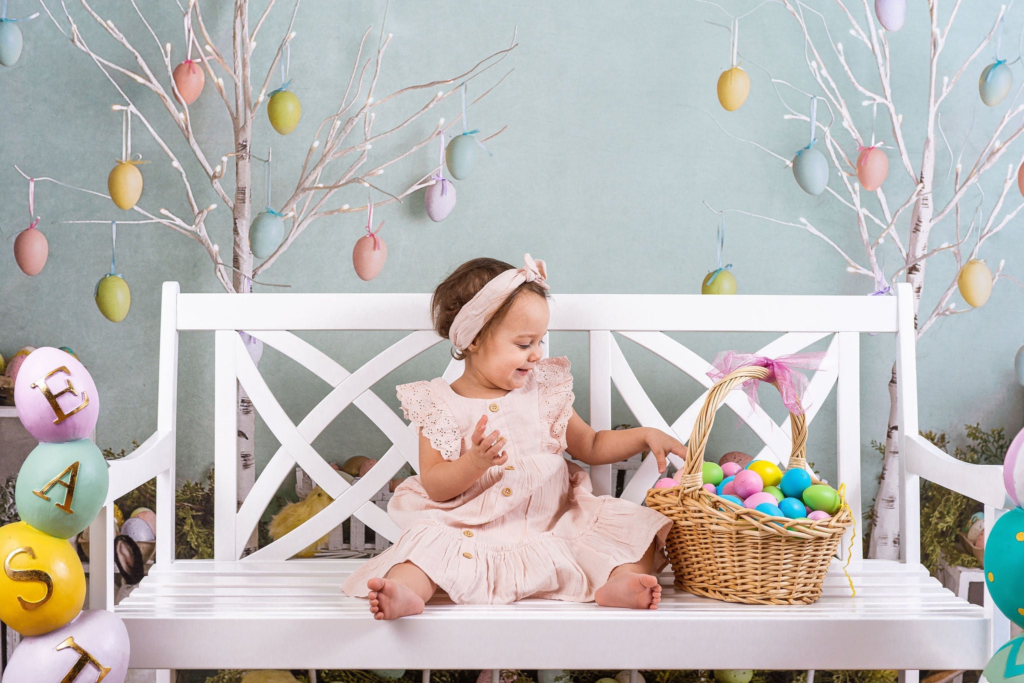 Kate Osterei Bäume Ostern Häschen Frühling Hintergrund Entworfen von Mandy Ringe Photography - Kate Backdrop.de