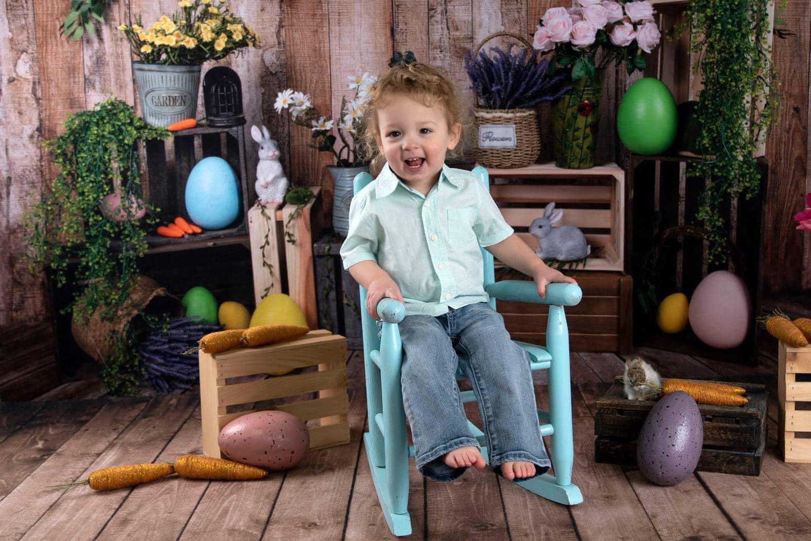 Kate Ostern Karotte Kaninchen Ostereier bunte Blume Hintergrund für Fotografie - Kate Backdrop.de