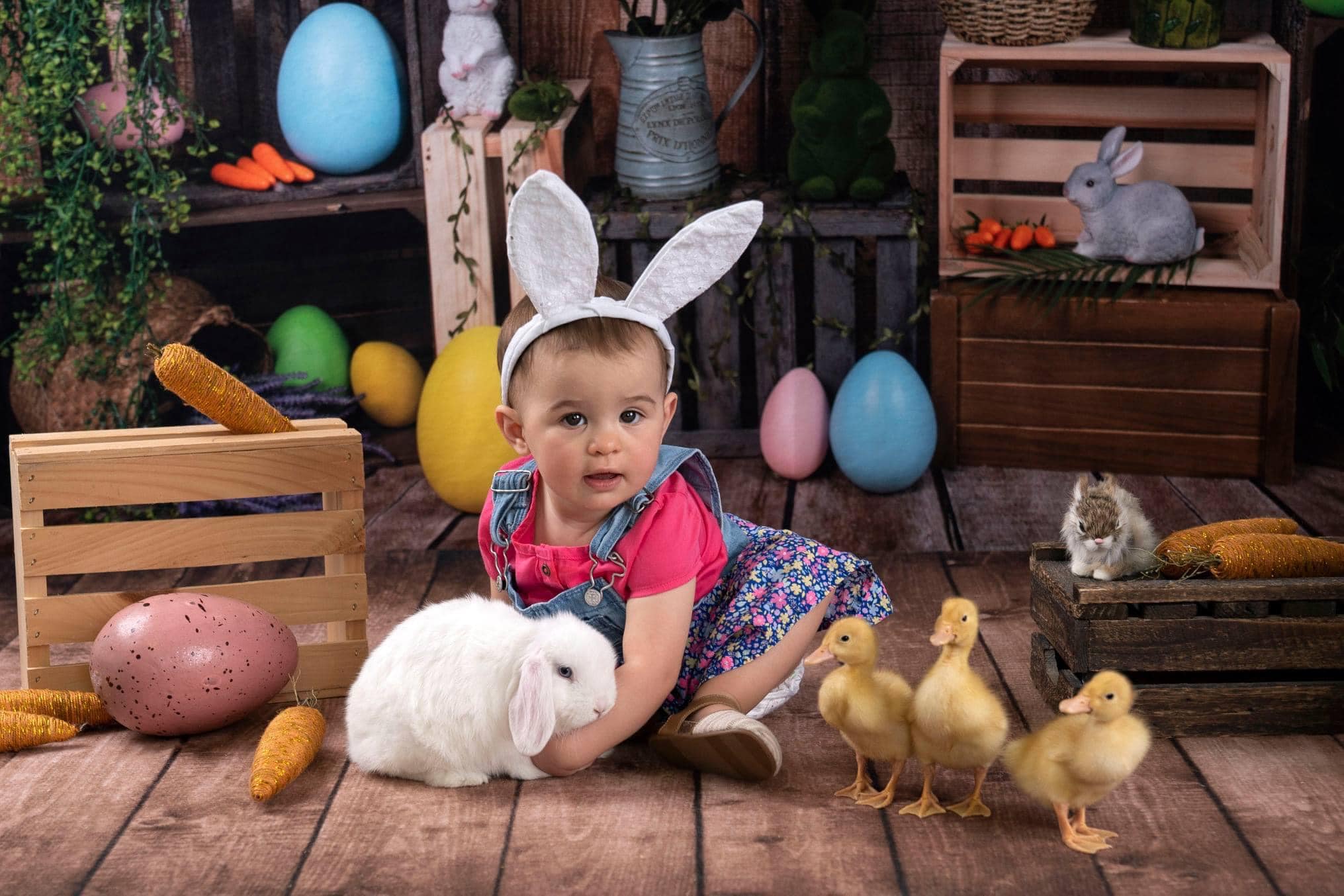 Kate Ostern Karotte Kaninchen Ostereier bunte Blume Hintergrund für Fotografie - Kate Backdrop.de