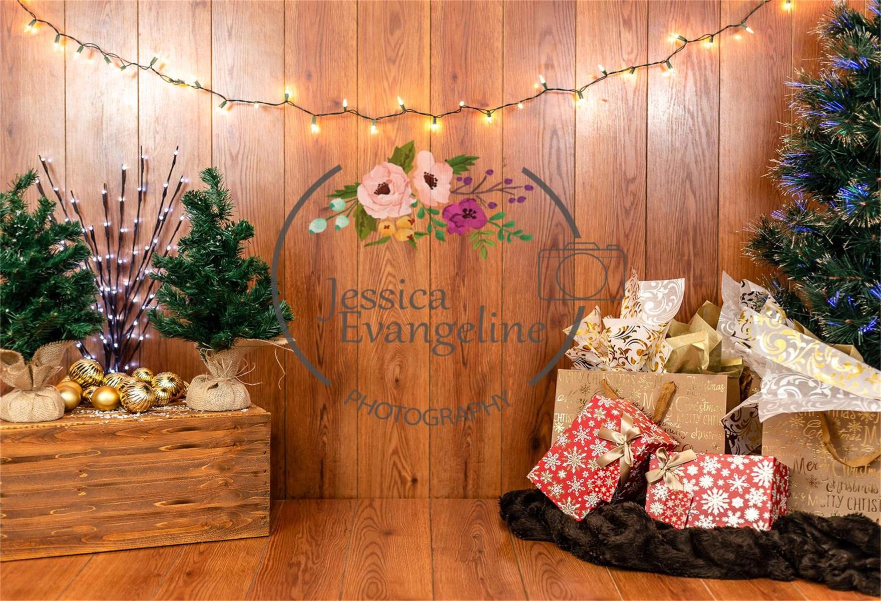 Kate Wood Neonlichter Weihnachtshintergrund Entworfen von Jessica Evangeline Photography