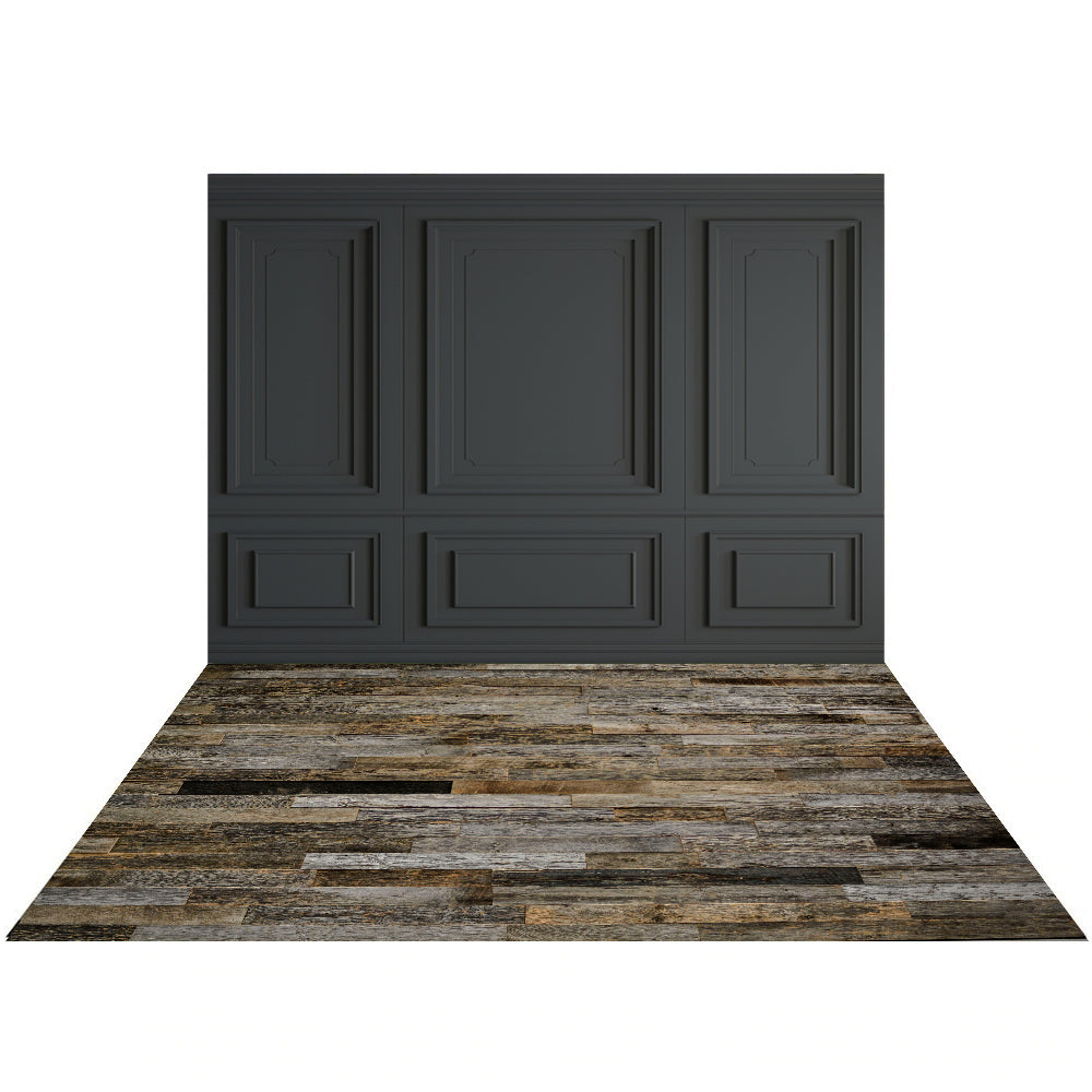 Kate Retro Wand Dunkel Grau Hintergrund+Vintage Holz Bodenmatte - Kate Backdrop.de