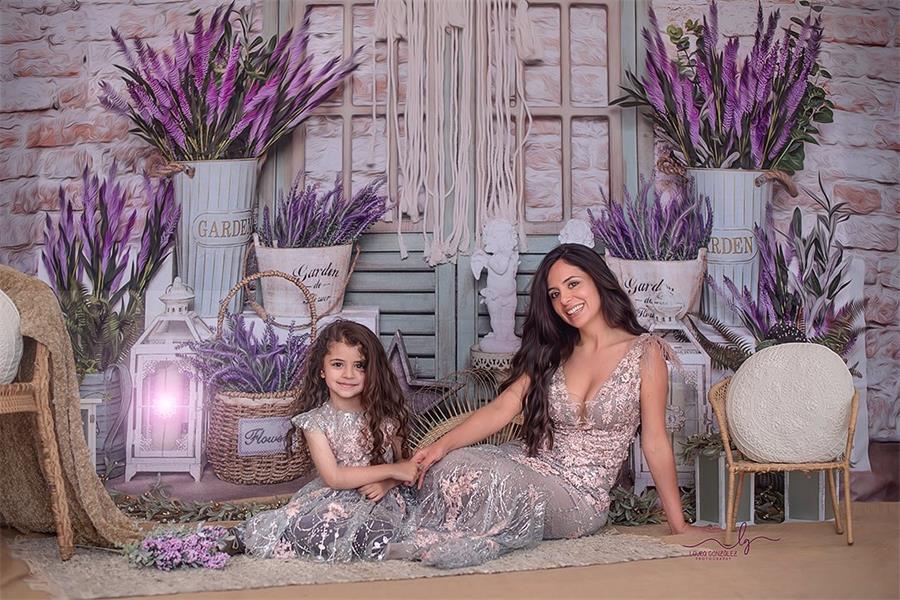 Kate Frühling / Muttertag Lavendel Boho Backstein Hintergrund von Emetselch - Kate Backdrop.de