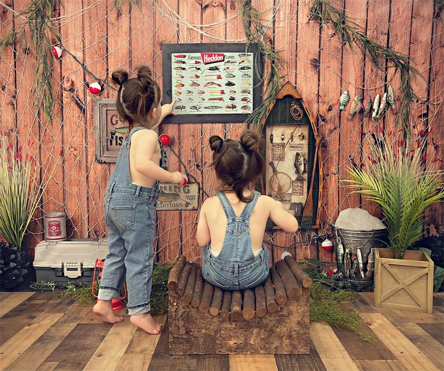 Kate Junge Holz Geburtstag Fische Hintergrund Sommer - Kate Backdrop.de