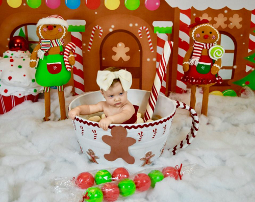 Kate Weihnachten schneebedeckte Lebkuchenstadt Kinder Hintergrund von Leann West - Kate Backdrop.de