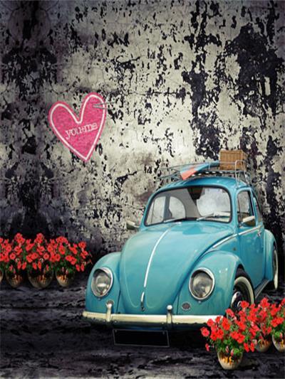 Katebackdrop:Kate Valentine'S Day Brick Wall Retro Car Photography Backdrops