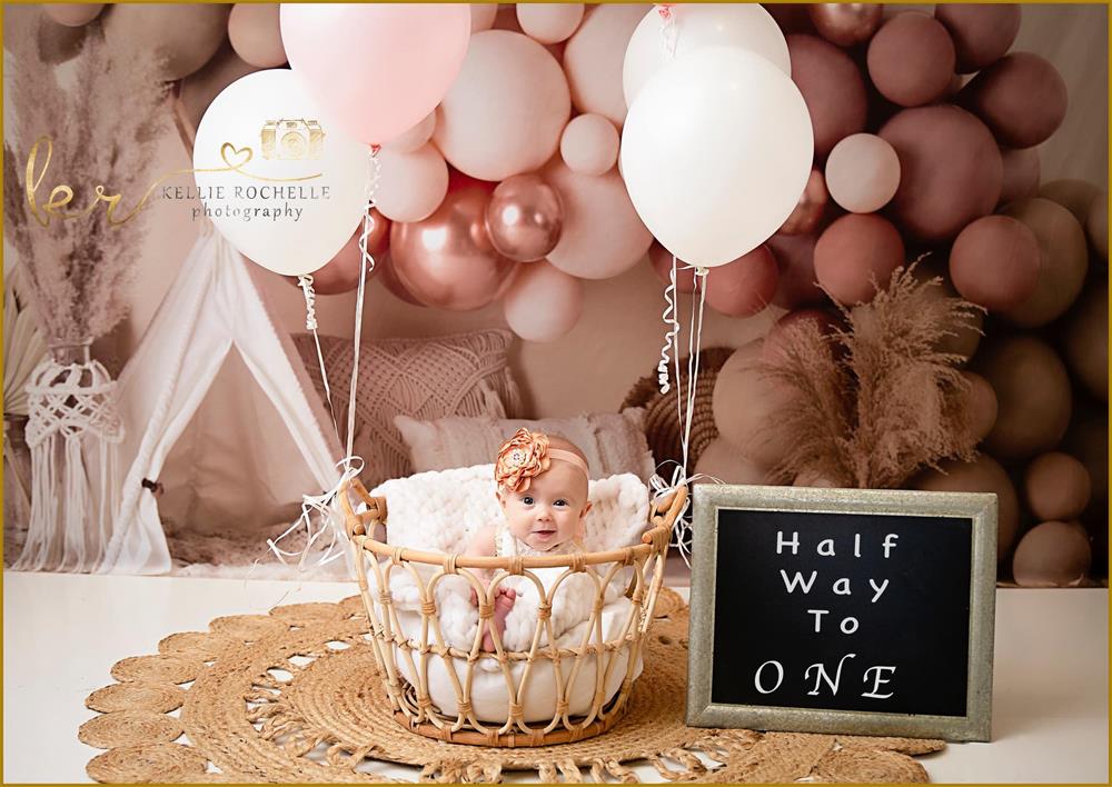 Kate Boho Luftballons Zelt Frühling Mädchen rosa Hintergrund Geburtstag von Mandy Ringe Photography - Kate Backdrop.de