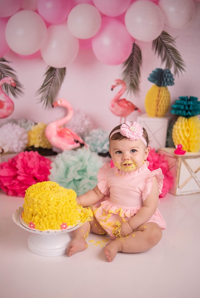 Kate Balloons Blumen Flamingo Sommer Kulisse für Fotografie von Mandy Ringe Fotografie entworfen - Kate Backdrop.de