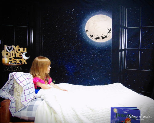 Kate Fenster Nacht mit Mond und Star Aussicht Hintergrund Entworfen von Jerry_Sina - Kate Backdrop.de
