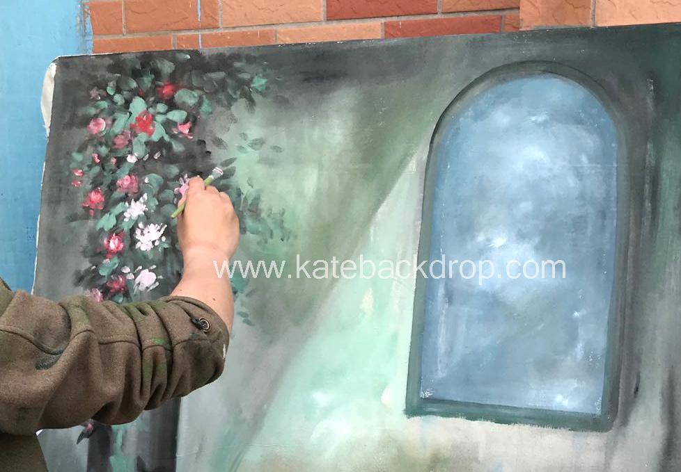 Kate Fenster Handgemalte Blumen Handmalerei Hintergrund Leinwand - Katebackdrop.de