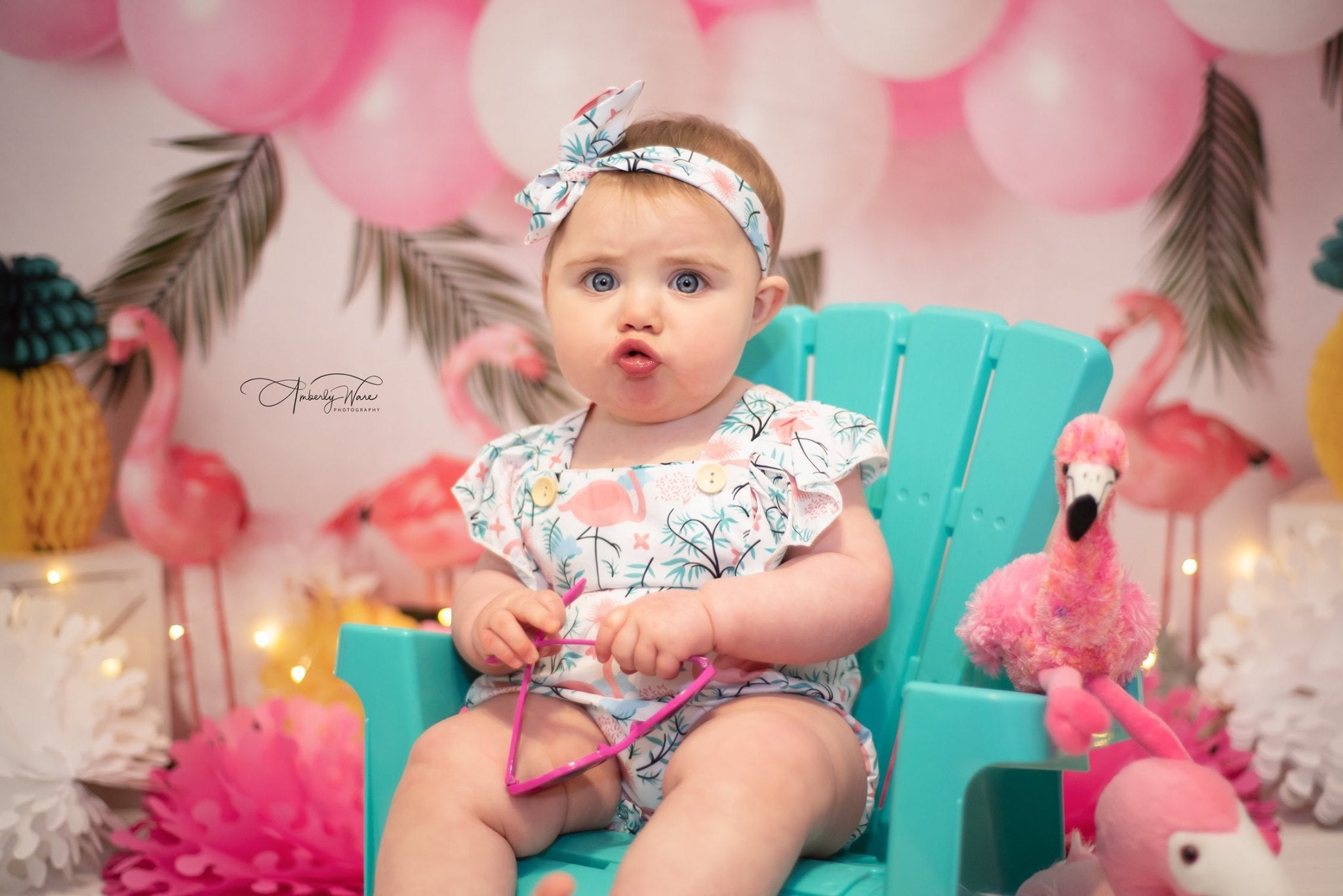 Kate Balloons Blumen Flamingo Sommer Kulisse für Fotografie von Mandy Ringe Fotografie entworfen - Kate Backdrop.de