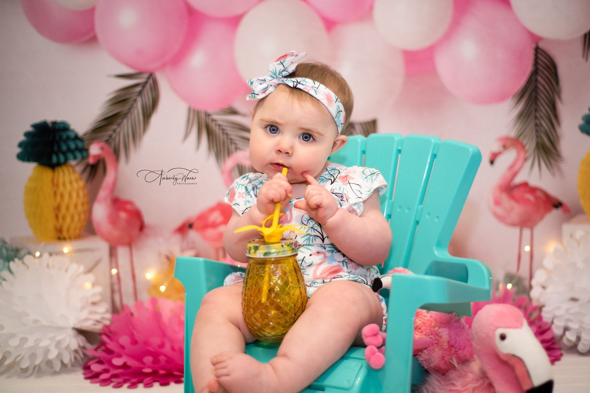Kate Balloons Blumen Flamingo Sommer Kulisse für Fotografie von Mandy Ringe Fotografie entworfen - Kate Backdrop.de