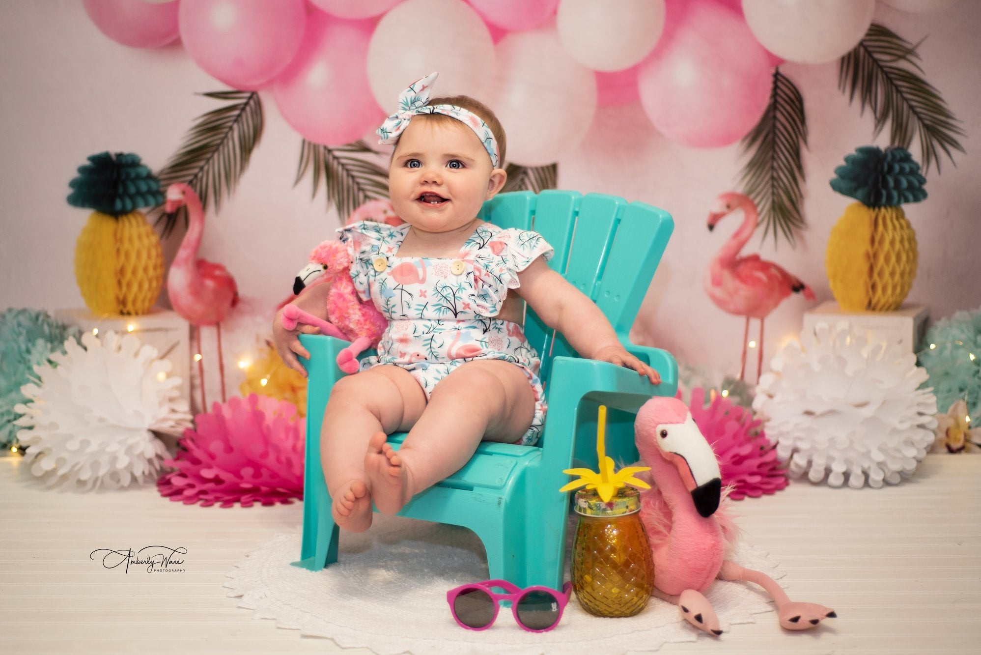 Kate Balloons Blumen Flamingo Sommer Kulisse für Fotografie von Mandy Ringe Fotografie entworfen - Kate Backdrop.de