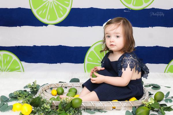 Kate Zitronen-blauer und weißer Streifen-Hintergrund für Fotografie-Sommerferien-Kinder - Kate Backdrop.de