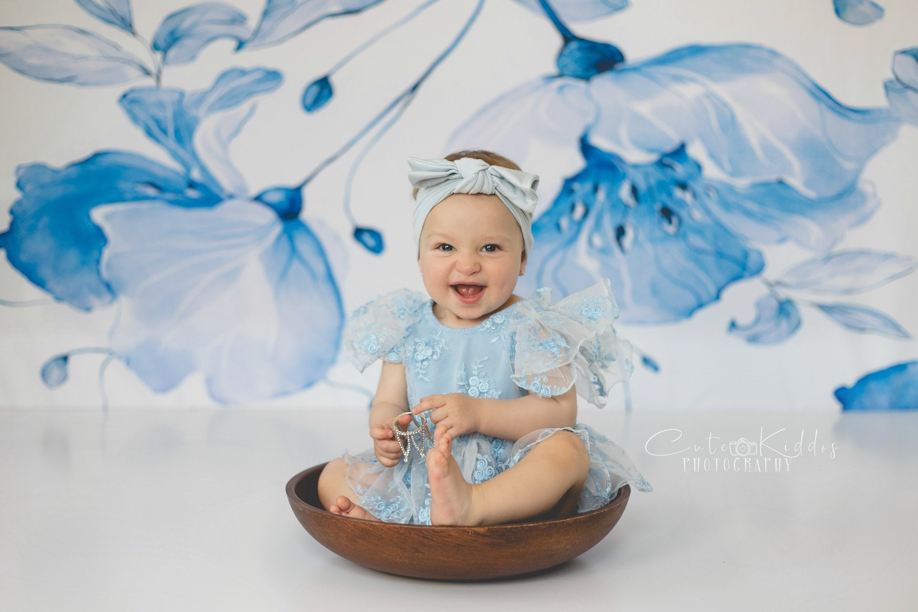 Kate Retro blaue Blume Hintergrund für Fotografie - Kate Backdrop.de